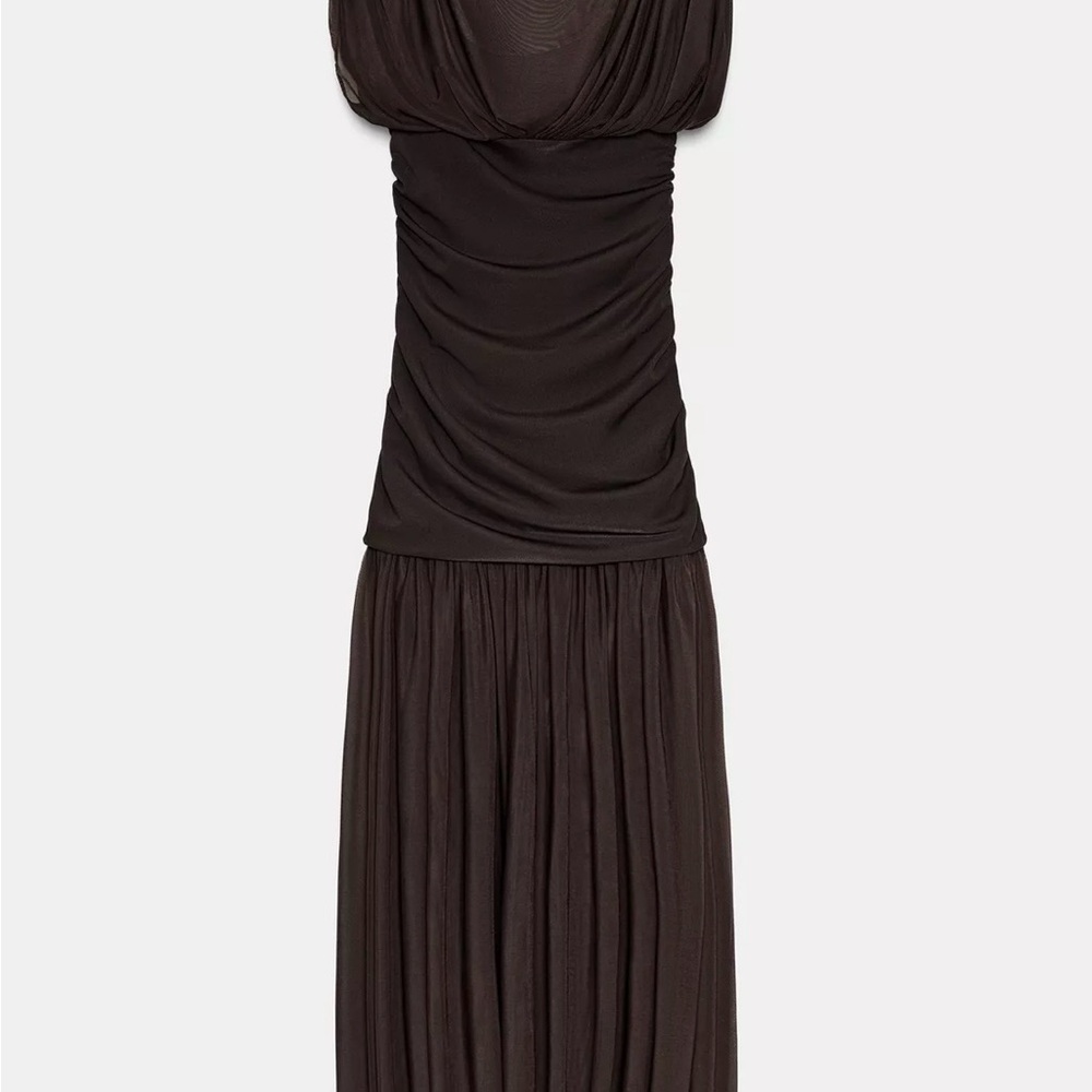 Zara chocolat COMBINED DRAPED MIDI DRESS
